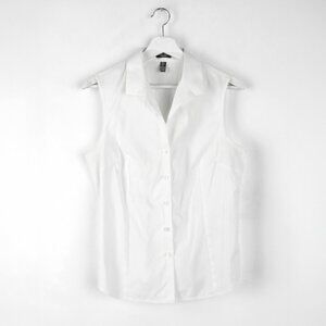 JONES NEW YORK SIGNATURE Sleeveless Shirt Button Front White S